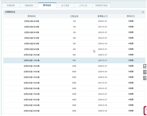 專利費(fèi)用信息查詢